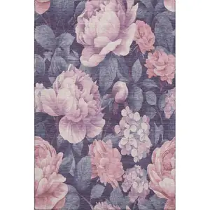Photo of Pink Gray And Mauve Floral Washable Area Rug With UV Protection