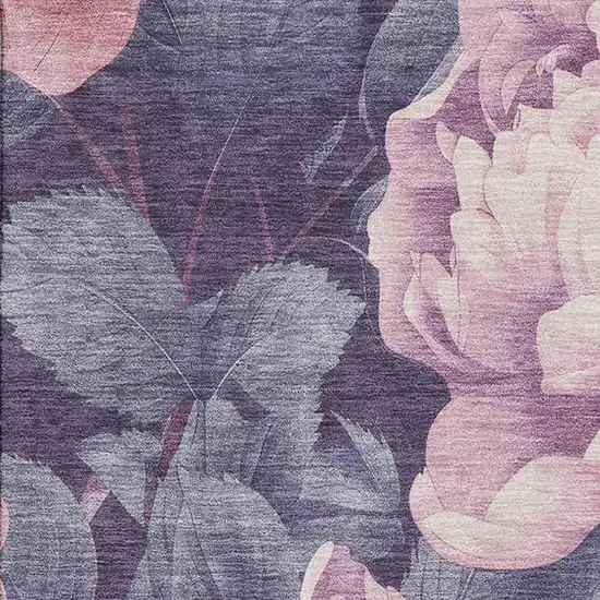 Pink Gray And Mauve Floral Washable Area Rug With UV Protection Photo 2