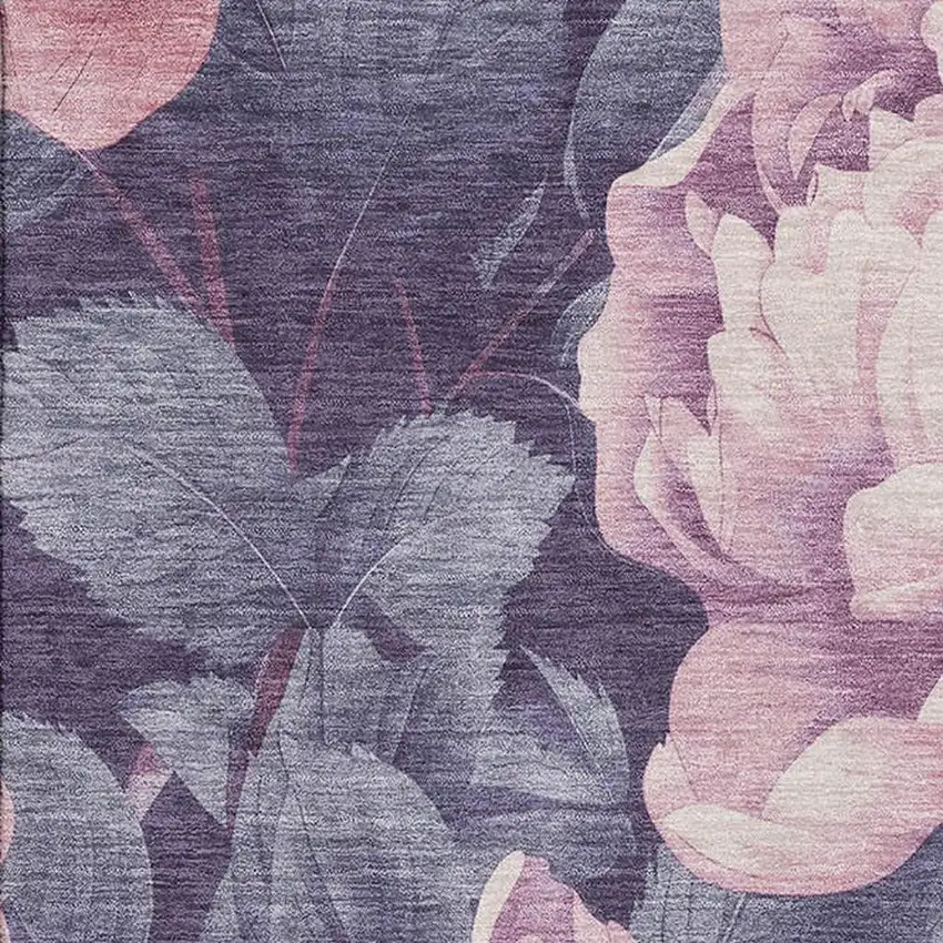 Pink Gray And Mauve Floral Washable Area Rug With UV Protection Photo 2