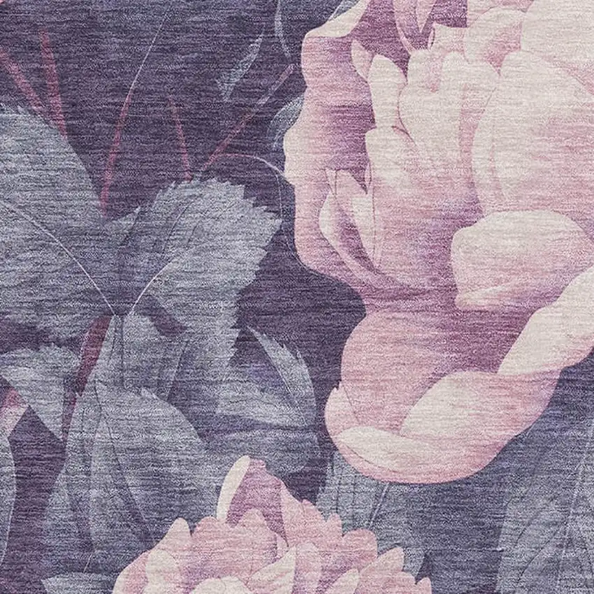 Pink Gray And Mauve Floral Washable Area Rug With UV Protection Photo 2