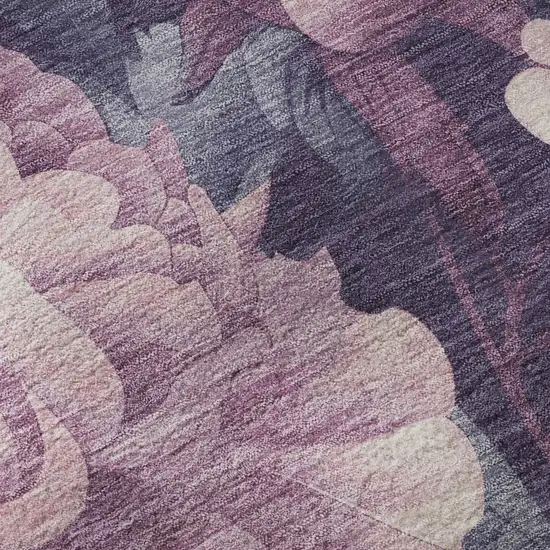 Pink Gray And Mauve Floral Washable Area Rug With UV Protection Photo 9