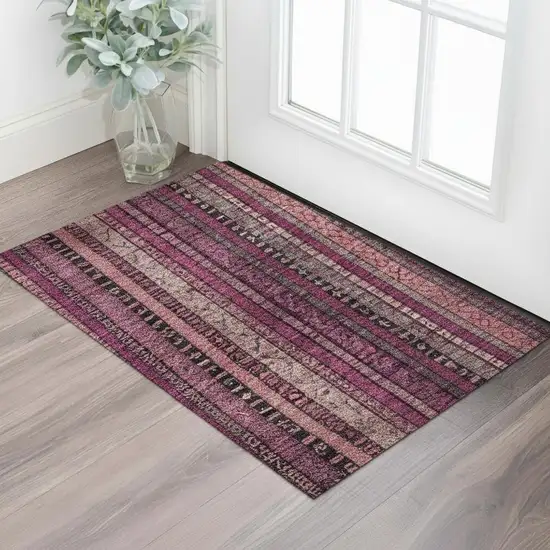 Pink Gray And Mauve Striped Washable Area Rug With UV Protection Photo 2