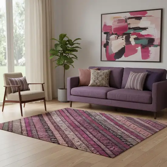 Pink Gray And Mauve Striped Washable Area Rug With UV Protection Photo 2