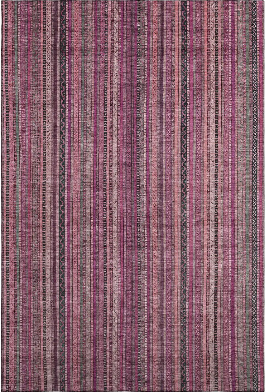 Pink Gray And Mauve Striped Washable Area Rug With UV Protection Photo 5