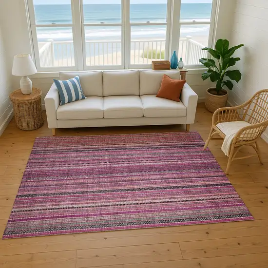 Pink Gray And Mauve Striped Washable Area Rug With UV Protection Photo 4