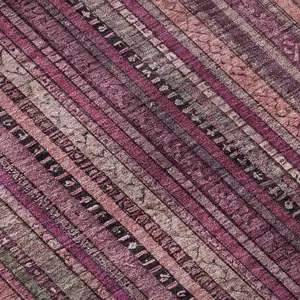 Photo of Pink Gray And Mauve Striped Washable Area Rug With UV Protection