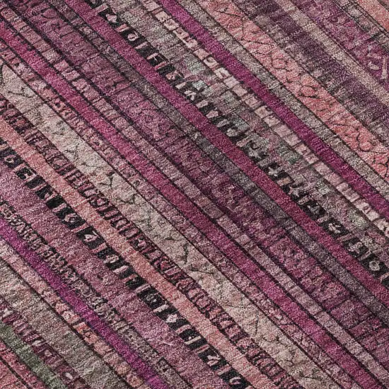 Pink Gray And Mauve Striped Washable Area Rug With UV Protection Photo 1