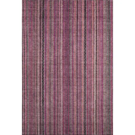 Pink Gray And Mauve Striped Washable Area Rug With UV Protection Photo 4