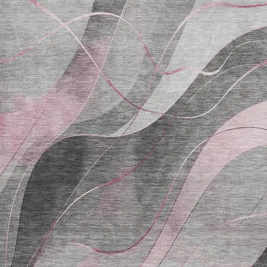 Pink Gray And Silver Abstract Washable Area Rug With UV Protection Photo 2