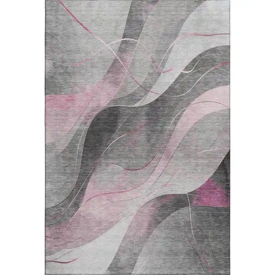 Pink Gray And Silver Abstract Washable Area Rug With UV Protection Photo 1