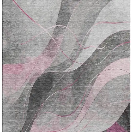 Pink Gray And Silver Abstract Washable Area Rug With UV Protection Photo 3