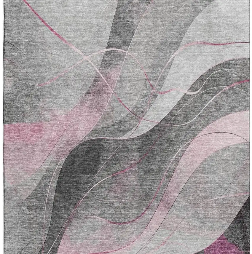 Pink Gray And Silver Abstract Washable Area Rug With UV Protection Photo 3
