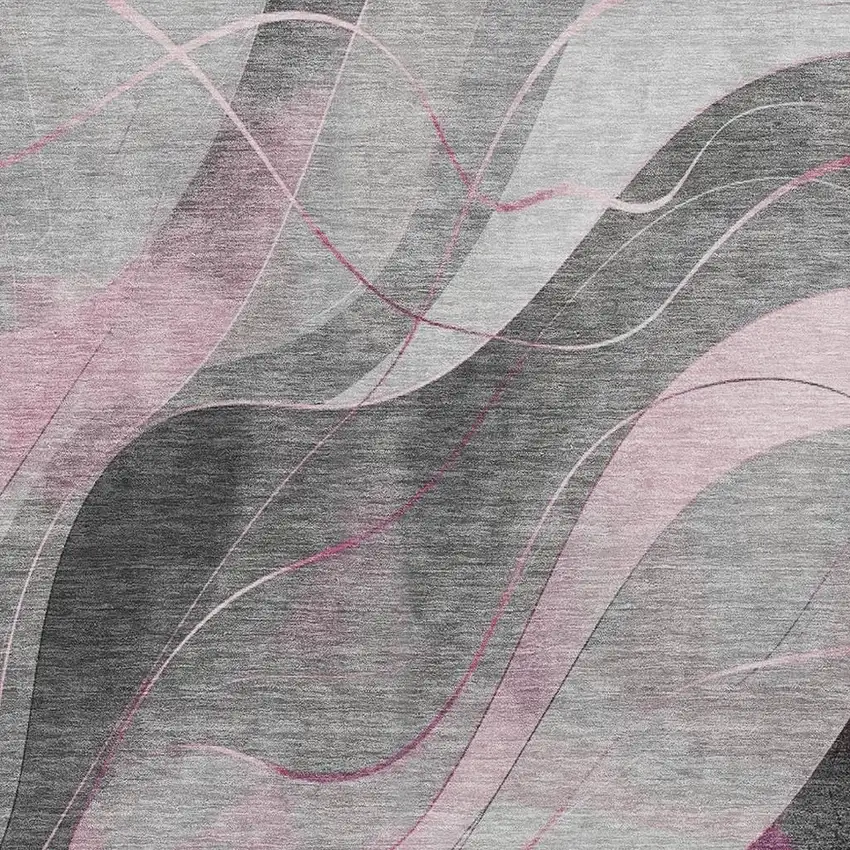 Pink Gray And Silver Abstract Washable Area Rug With UV Protection Photo 2
