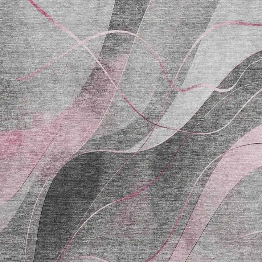 Pink Gray And Silver Abstract Washable Area Rug With UV Protection Photo 2