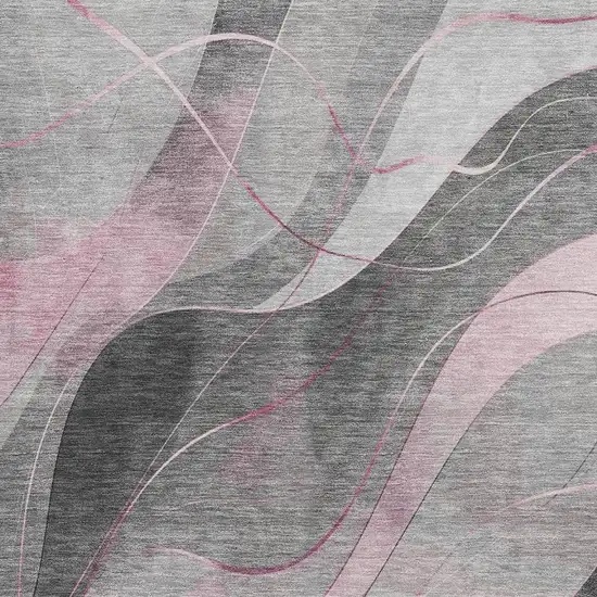 Pink Gray And Silver Abstract Washable Area Rug With UV Protection Photo 2