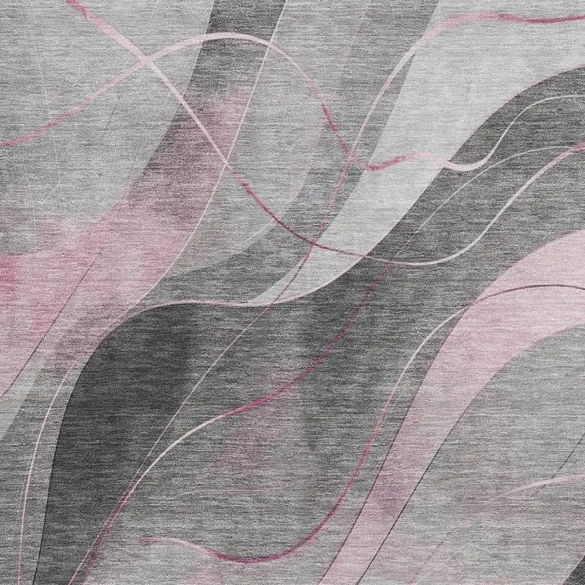Pink Gray And Silver Abstract Washable Area Rug With UV Protection Photo 2