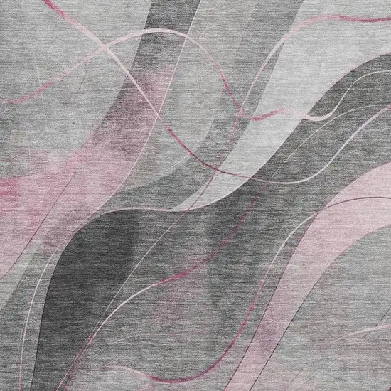 Pink Gray And Silver Abstract Washable Area Rug With UV Protection Photo 2