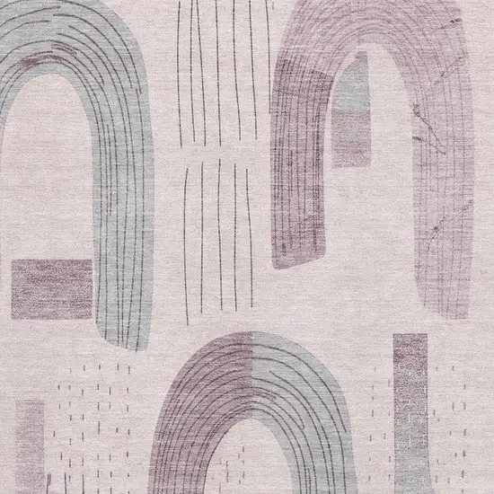 Pink Gray And Silver Geometric Washable Area Rug With UV Protection Photo 2