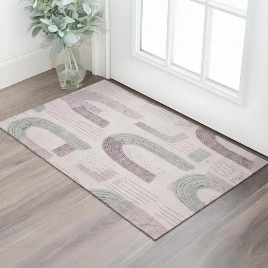 Pink Gray And Silver Geometric Washable Area Rug With UV Protection Photo 2