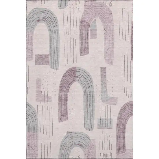 Pink Gray And Silver Geometric Washable Area Rug With UV Protection Photo 1