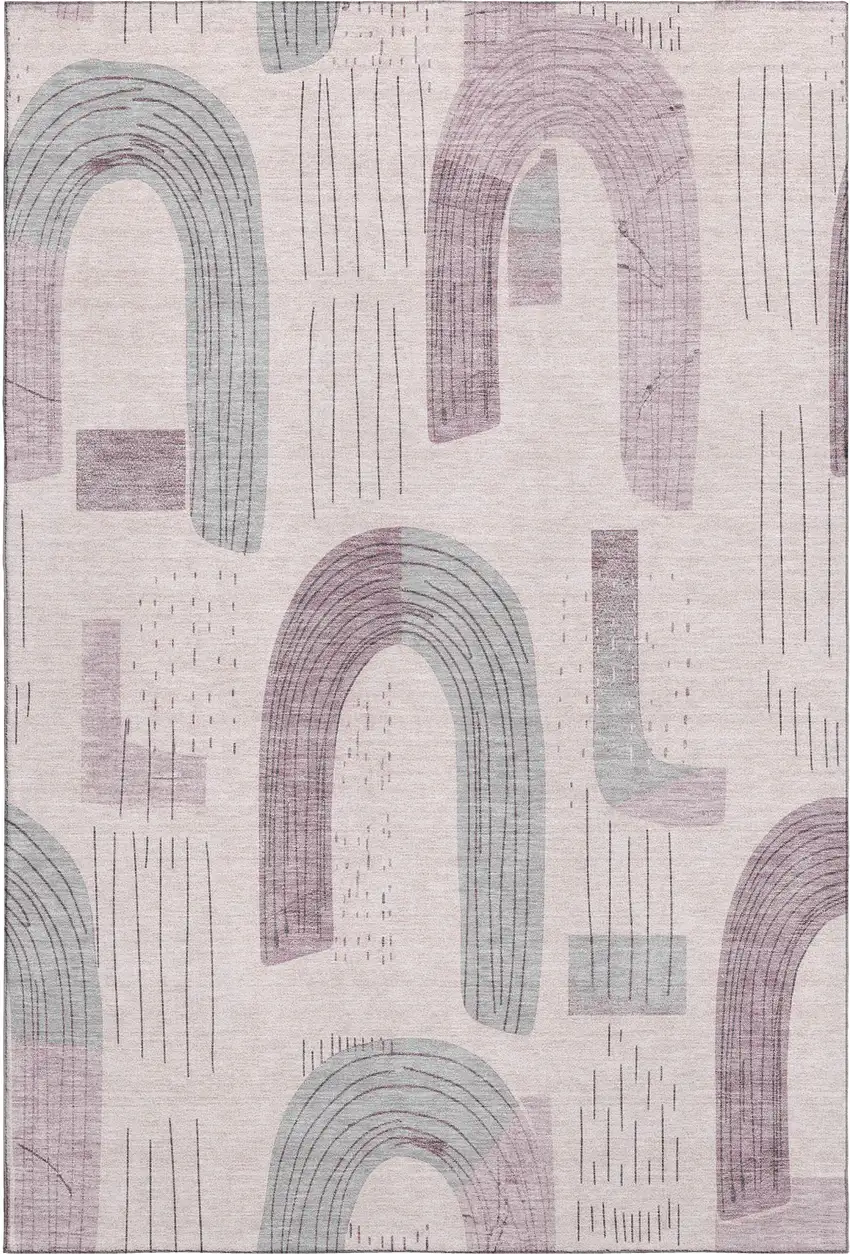 Pink Gray And Silver Geometric Washable Area Rug With UV Protection Photo 1