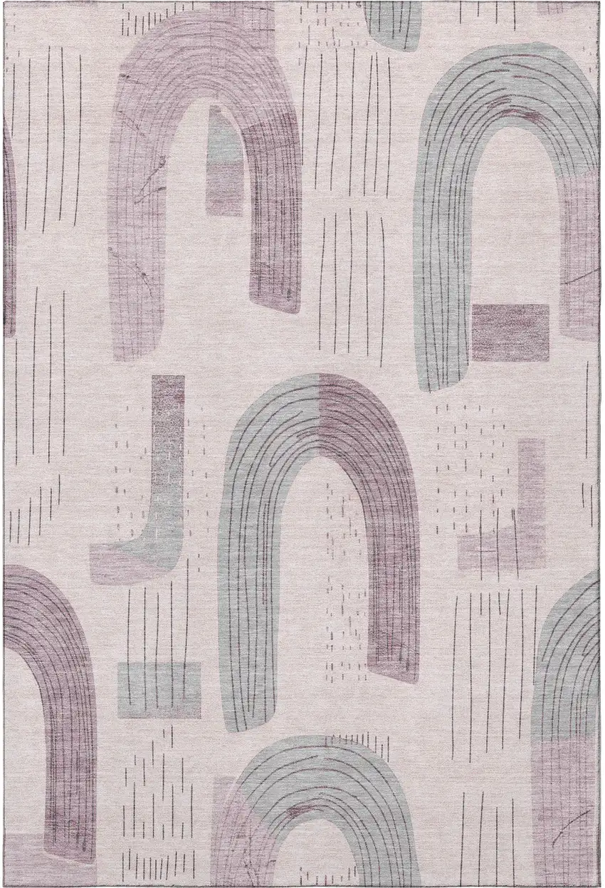 Pink Gray And Silver Geometric Washable Area Rug With UV Protection Photo 3