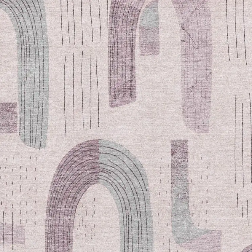 Pink Gray And Silver Geometric Washable Area Rug With UV Protection Photo 2