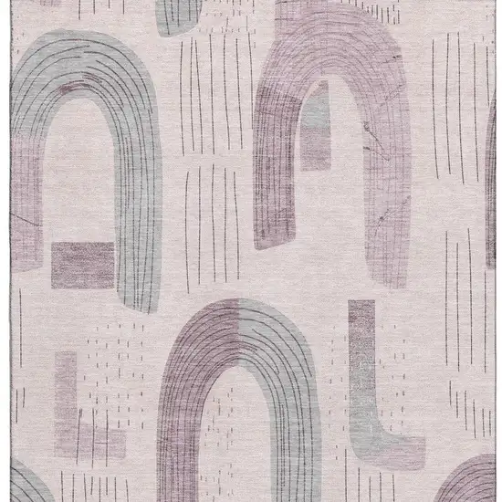 Pink Gray And Silver Geometric Washable Area Rug With UV Protection Photo 3