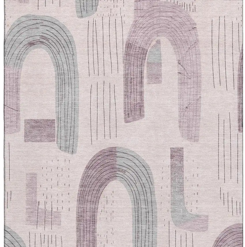 Pink Gray And Silver Geometric Washable Area Rug With UV Protection Photo 3
