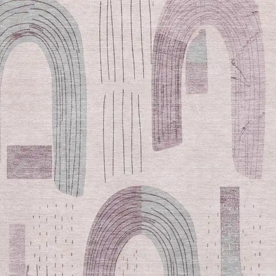 Pink Gray And Silver Geometric Washable Area Rug With UV Protection Photo 2