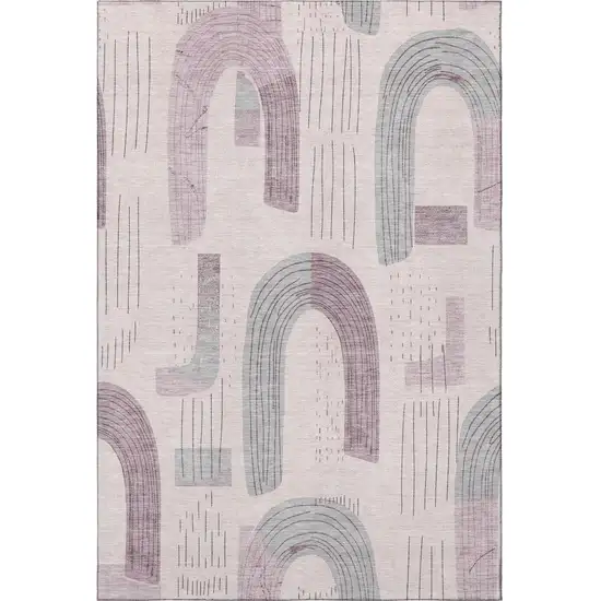 Pink Gray And Silver Geometric Washable Area Rug With UV Protection Photo 2