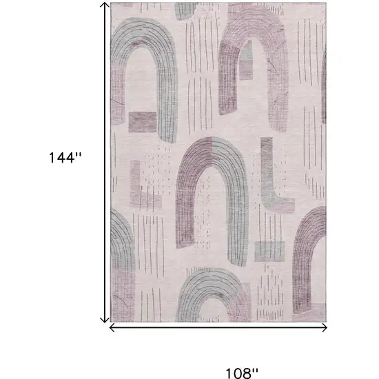 Pink Gray And Silver Geometric Washable Area Rug With UV Protection Photo 9