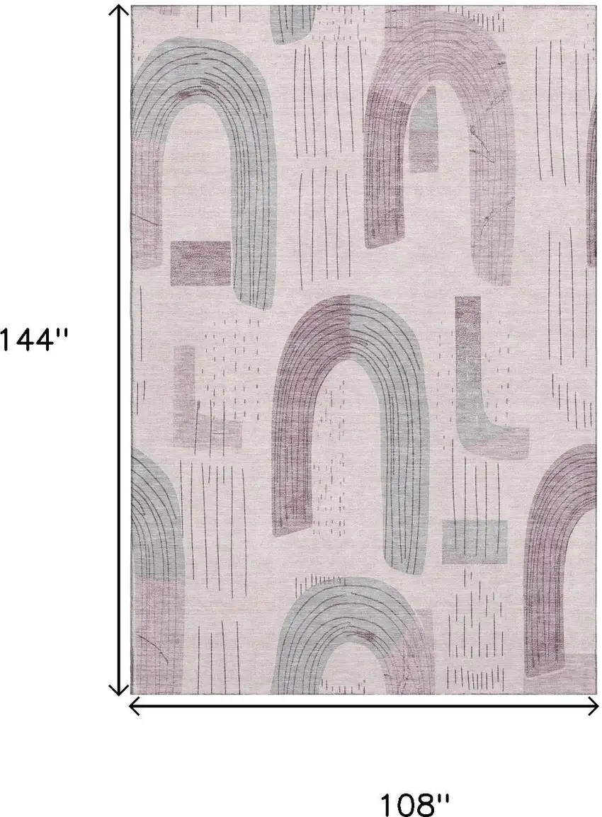Pink Gray And Silver Geometric Washable Area Rug With UV Protection Photo 9