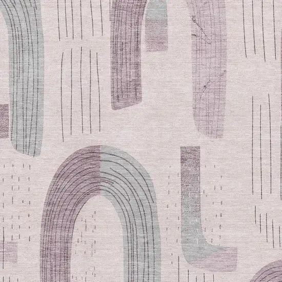 Pink Gray And Silver Geometric Washable Area Rug With UV Protection Photo 2