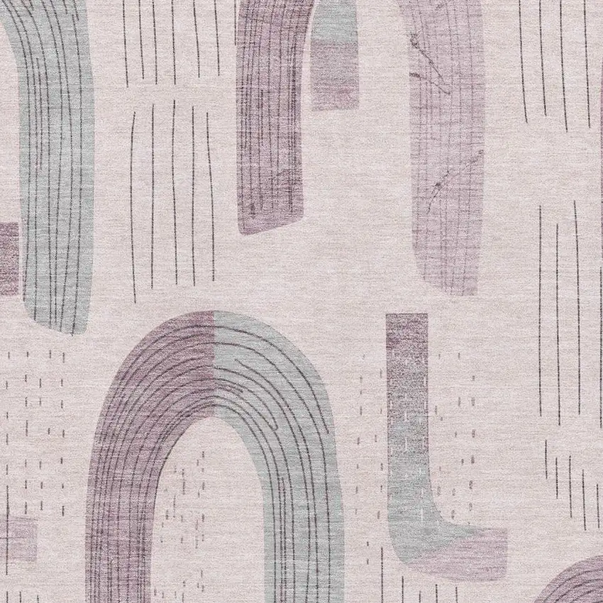 Pink Gray And Silver Geometric Washable Area Rug With UV Protection Photo 2