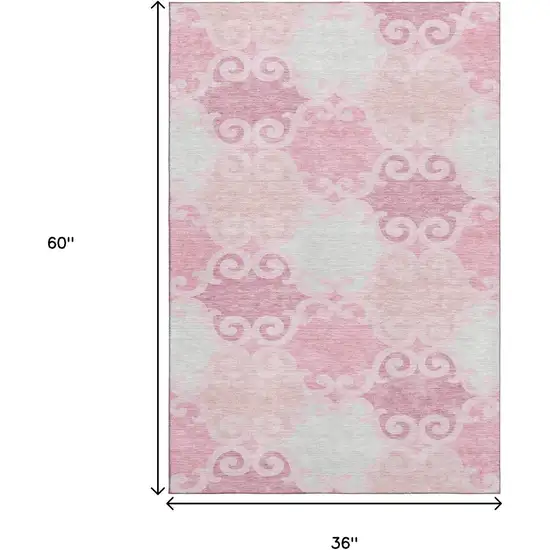 Pink Gray And Silver Trellis Washable Area Rug With UV Protection Photo 3