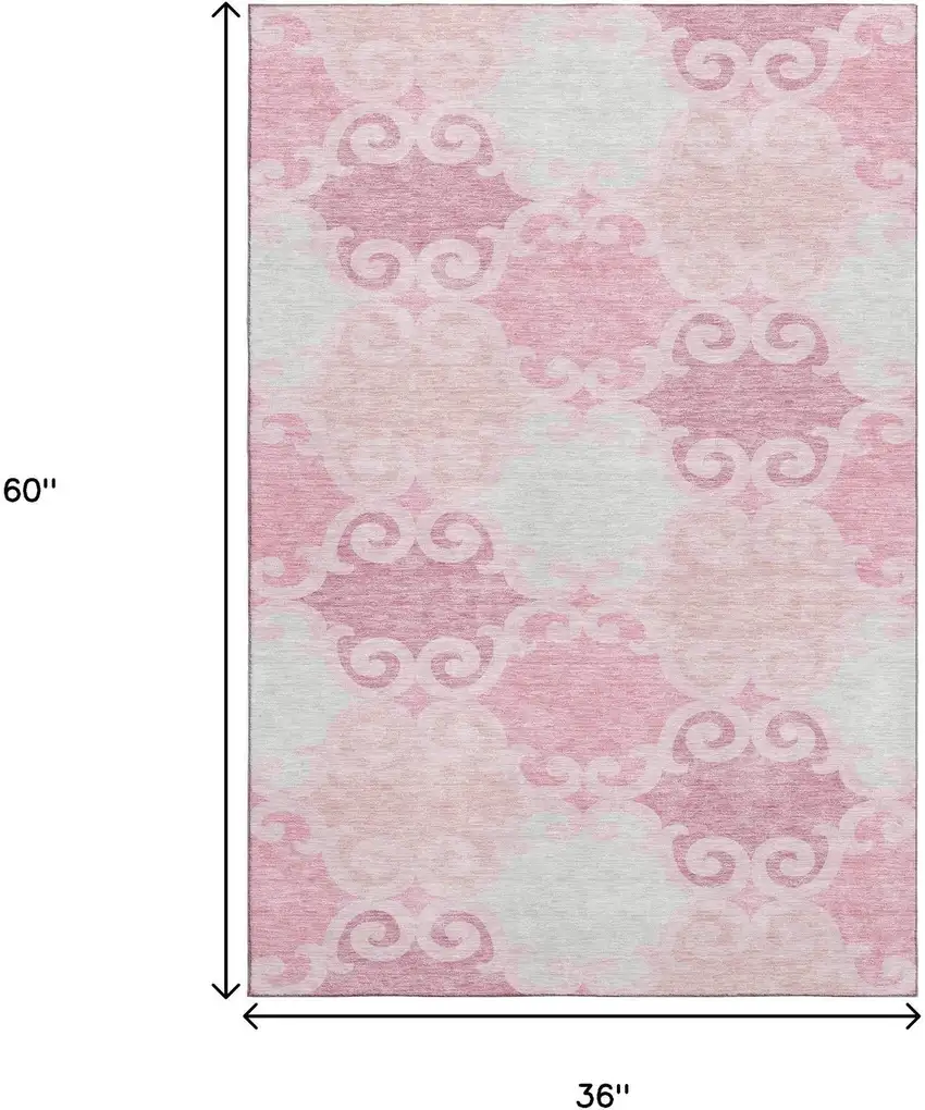 Pink Gray And Silver Trellis Washable Area Rug With UV Protection Photo 3