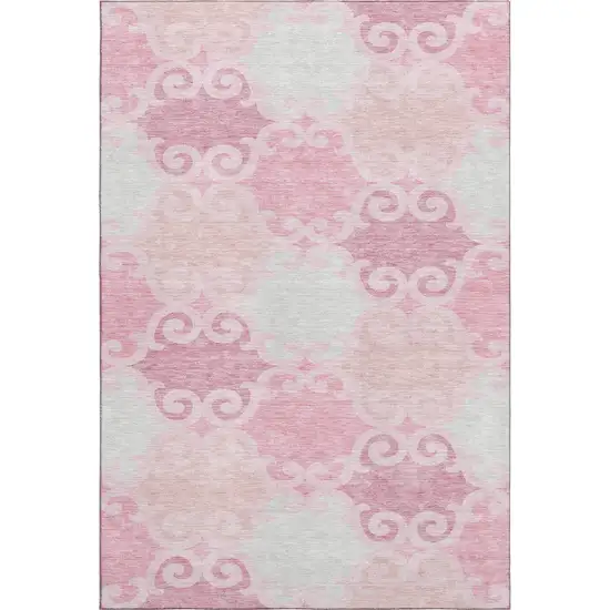 Pink Gray And Silver Trellis Washable Area Rug With UV Protection Photo 1