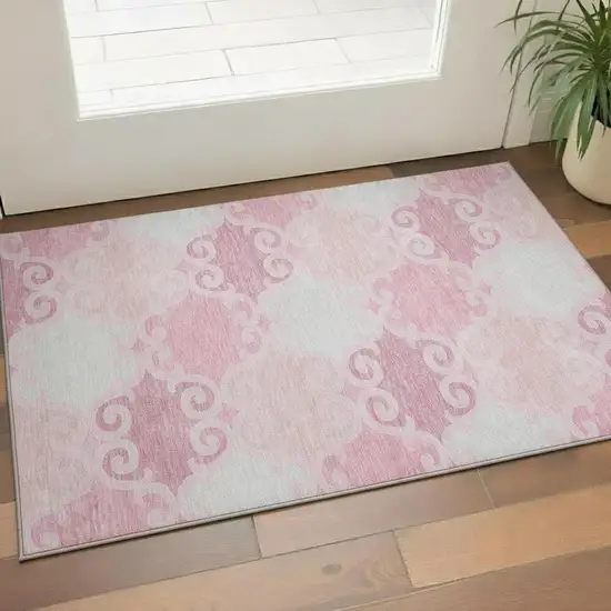 Pink Gray And Silver Trellis Washable Area Rug With UV Protection Photo 1