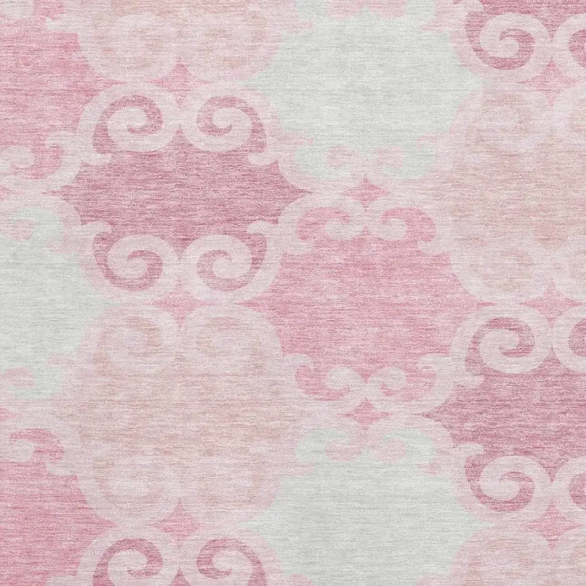 Pink Gray And Silver Trellis Washable Area Rug With UV Protection Photo 3