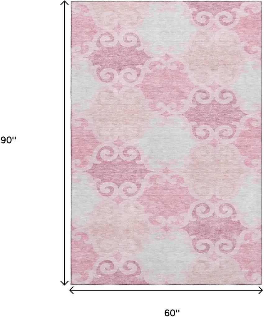 Pink Gray And Silver Trellis Washable Area Rug With UV Protection Photo 8