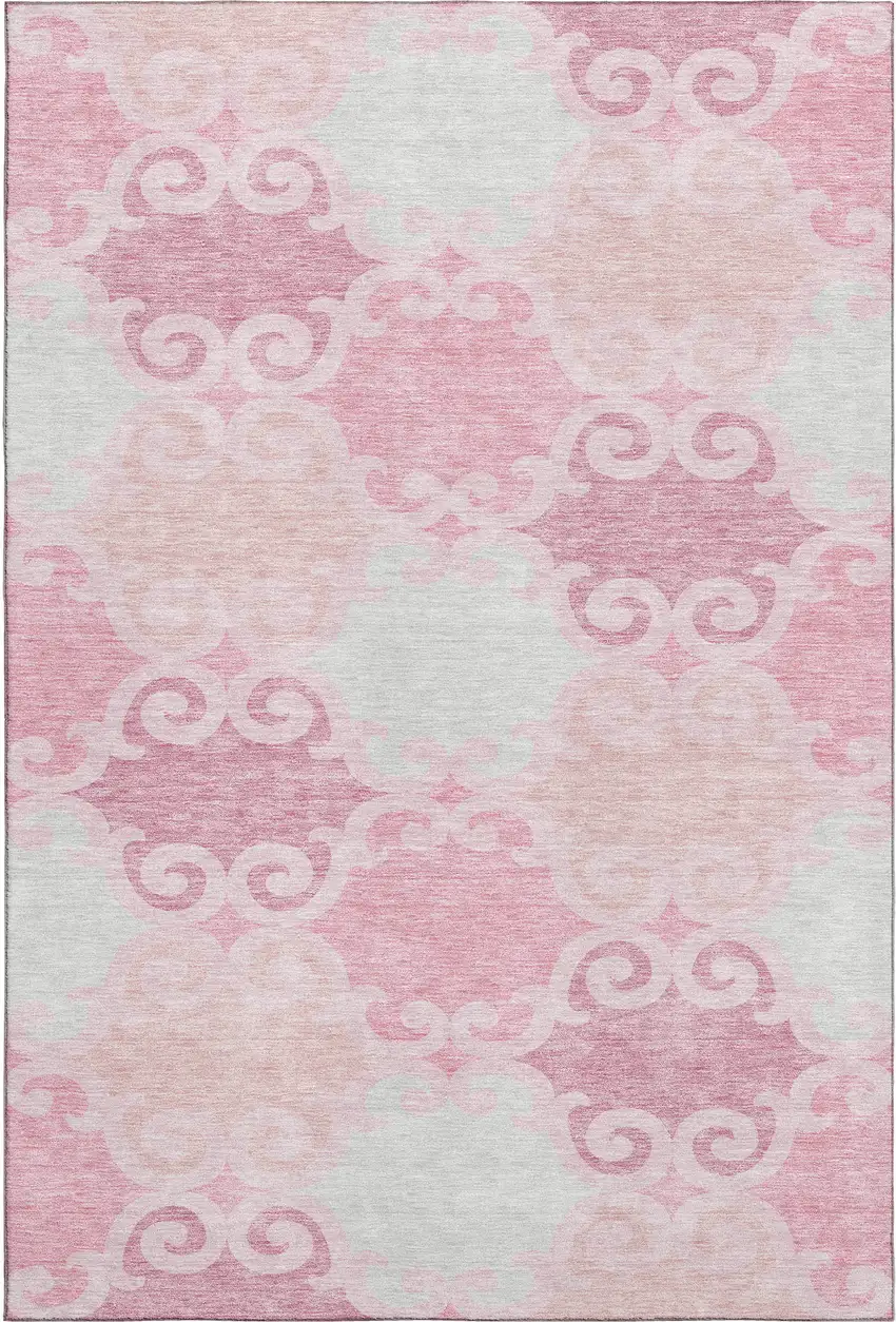 Pink Gray And Silver Trellis Washable Area Rug With UV Protection Photo 1