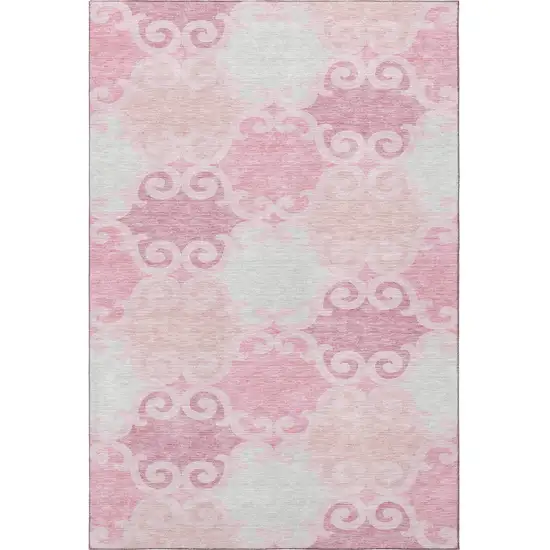 Pink Gray And Silver Trellis Washable Area Rug With UV Protection Photo 4