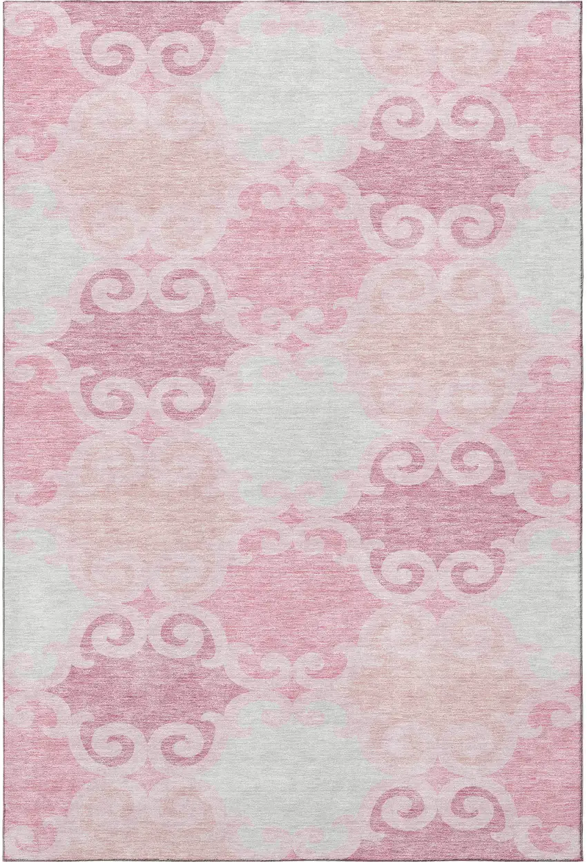Pink Gray And Silver Trellis Washable Area Rug With UV Protection Photo 4