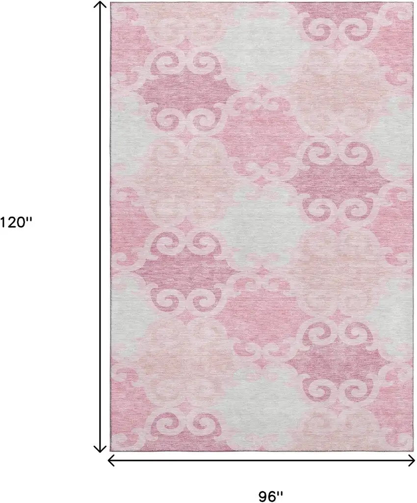 Pink Gray And Silver Trellis Washable Area Rug With UV Protection Photo 9