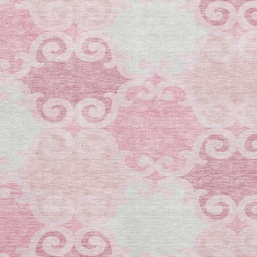 Pink Gray And Silver Trellis Washable Area Rug With UV Protection Photo 3