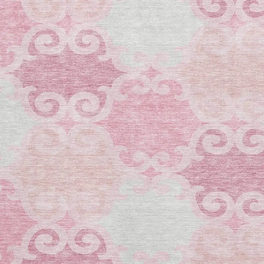Pink Gray And Silver Trellis Washable Area Rug With UV Protection Photo 3