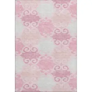 Photo of Pink Gray And Silver Trellis Washable Area Rug With UV Protection