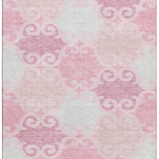 Pink Gray And Silver Trellis Washable Area Rug With UV Protection Photo 4