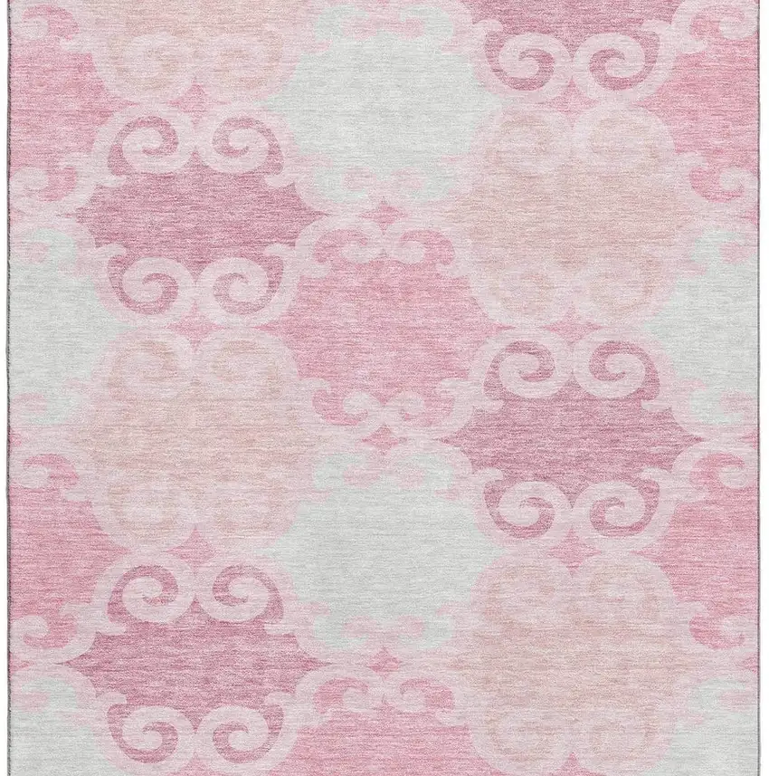 Pink Gray And Silver Trellis Washable Area Rug With UV Protection Photo 4